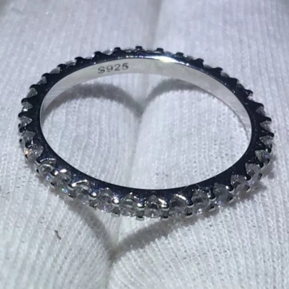 S925 STERLING SILVER DIAMOND FULL ETERNITY RING - Picture 2 of 3